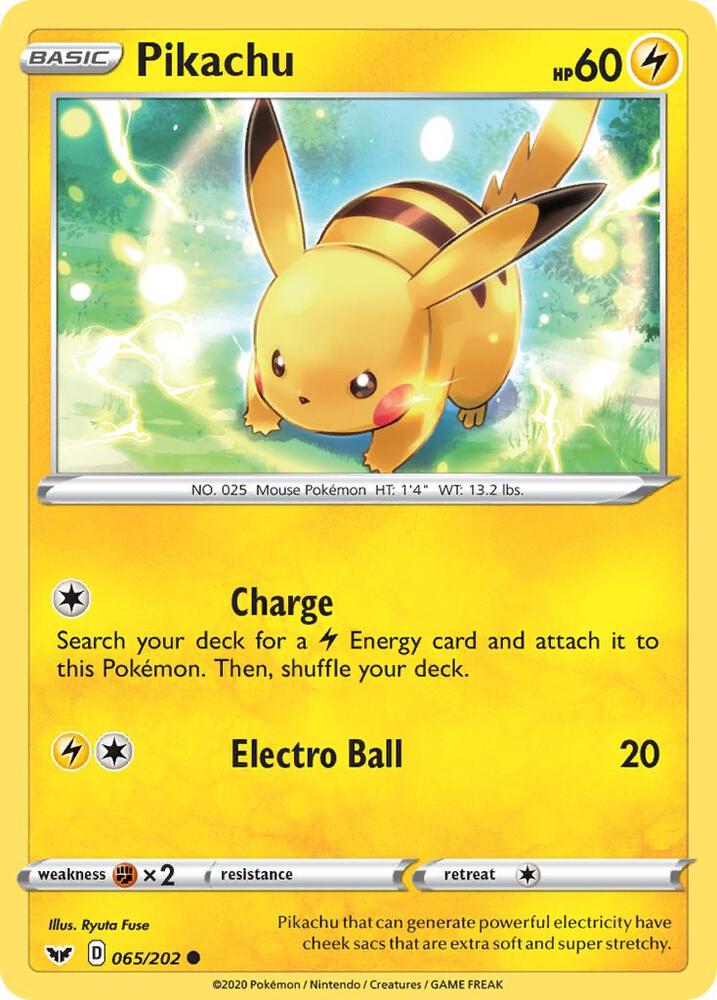 Pikachu 065/202 Common Sword & Shield Base Set Pokémon card