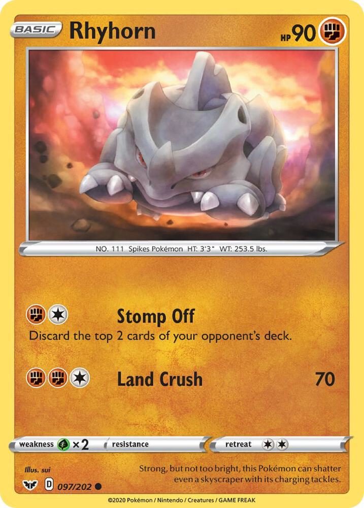 Rhyhorn (097) 097/202 Common Sword & Shield Base Set Pokémon card