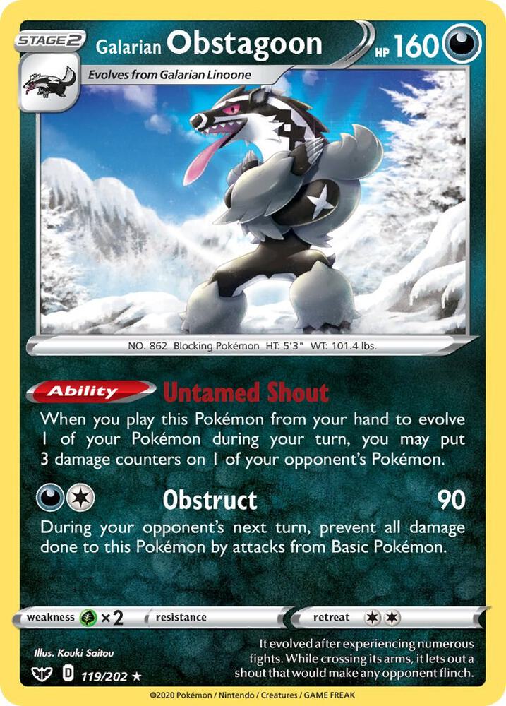 Galarian Obstagoon 119/202 Holo Rare Sword & Shield Base Set Pokémon card