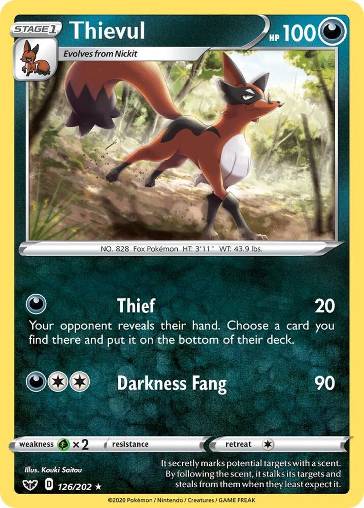 Thievul 126/202 Rare Sword & Shield Base Set Pokémon card
