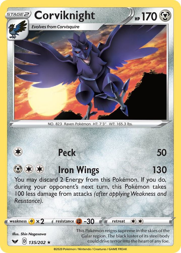 Corviknight - 135/202 Rare SWSH01: Sword & Shield Base Set