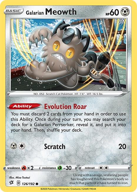 Galarian Meowth 126/192 Common Rebel Clash Pokémon card