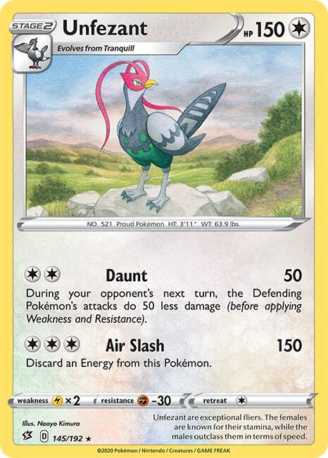 Unfezant 145/192 Rare Rebel Clash Pokémon card