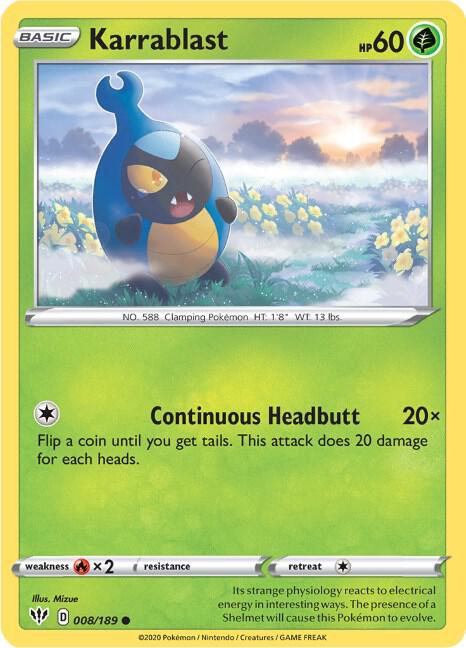 Karrablast 008/189 Common Darkness Ablaze Pokémon card