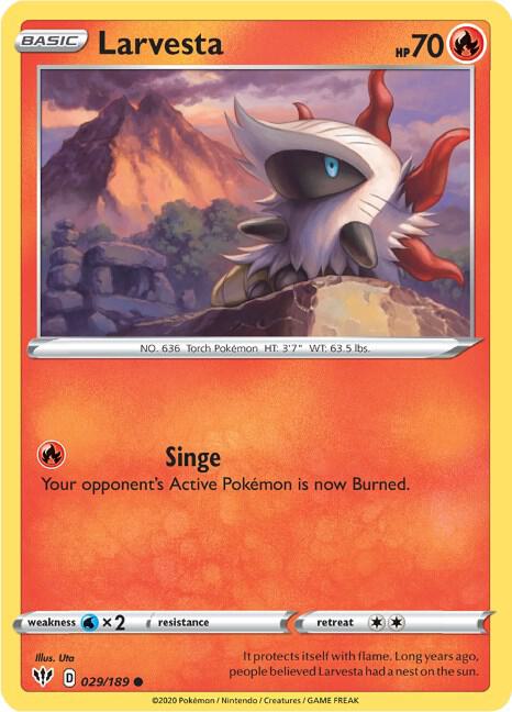 Larvesta 029/189 Common Darkness Ablaze Pokémon card
