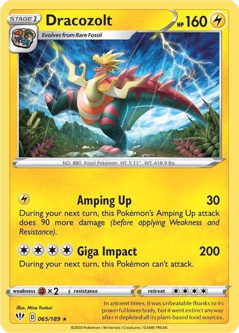Dracozolt 065/189 Rare Darkness Ablaze Pokémon card