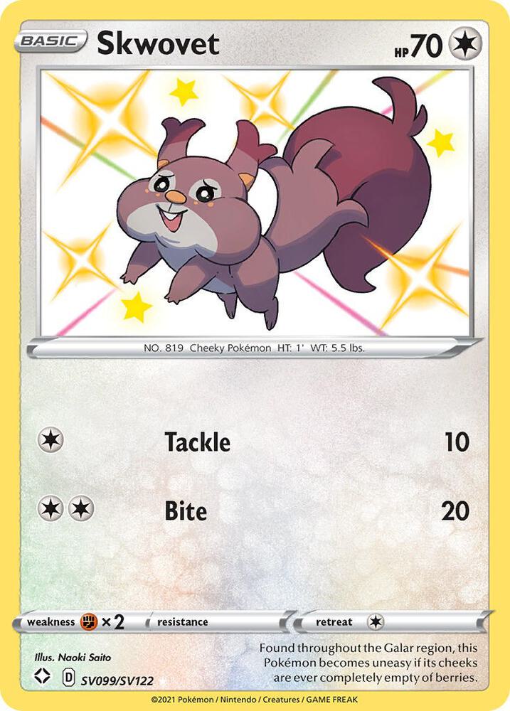 Skwovet - SV099/SV122 Shiny Holo Rare Shining Fates: Shiny Vault