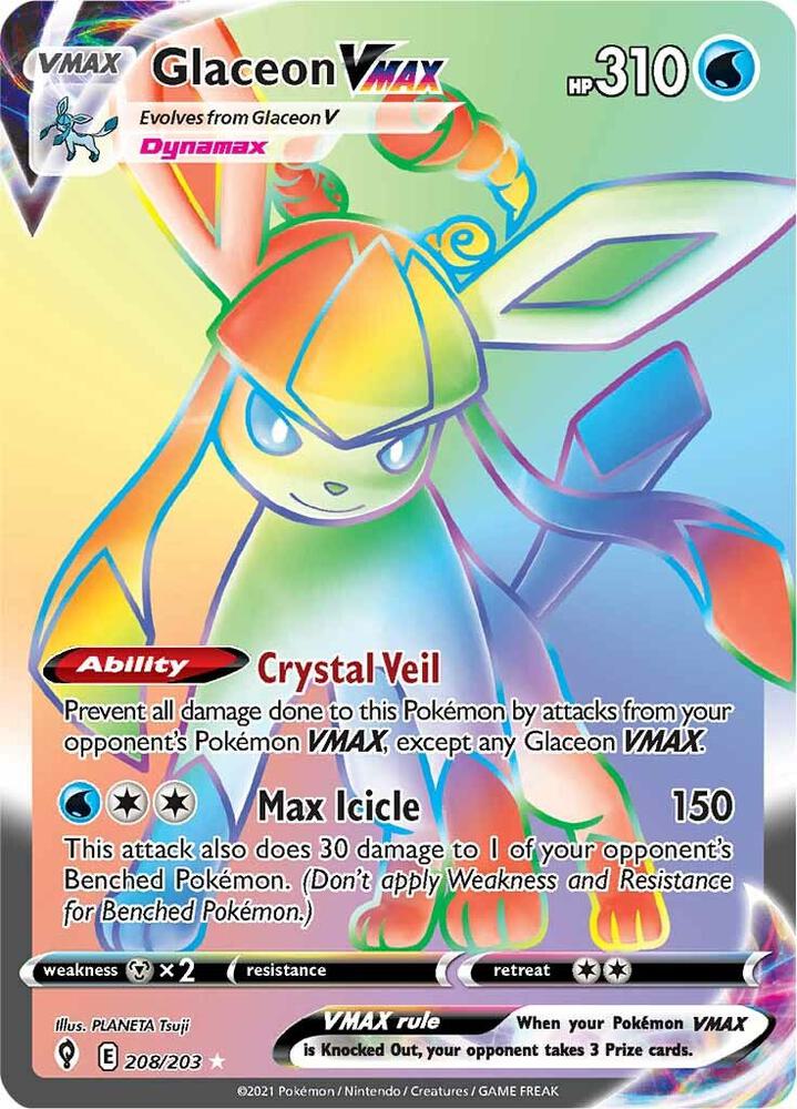 Glaceon VMAX (Secret) - 208/203 Secret Rare SWSH07: Evolving Skies