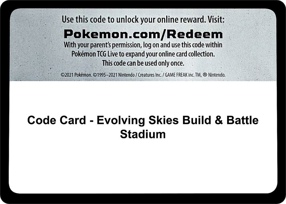 Code Card - Evolving Skies Build & Battle Stadium - Code Card SWSH07: Evolving Skies