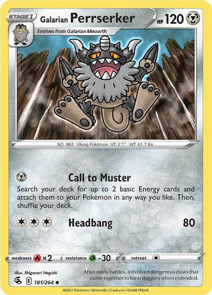 Galarian Perrserker 181/264 Uncommon Fusion Strike Pokémon card