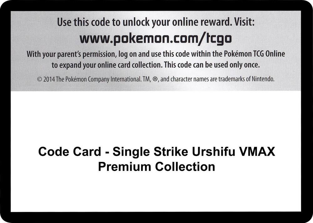 Code Card - Single Strike Urshifu VMAX Premium Collection - Code Card SWSH08: Fusion Strike