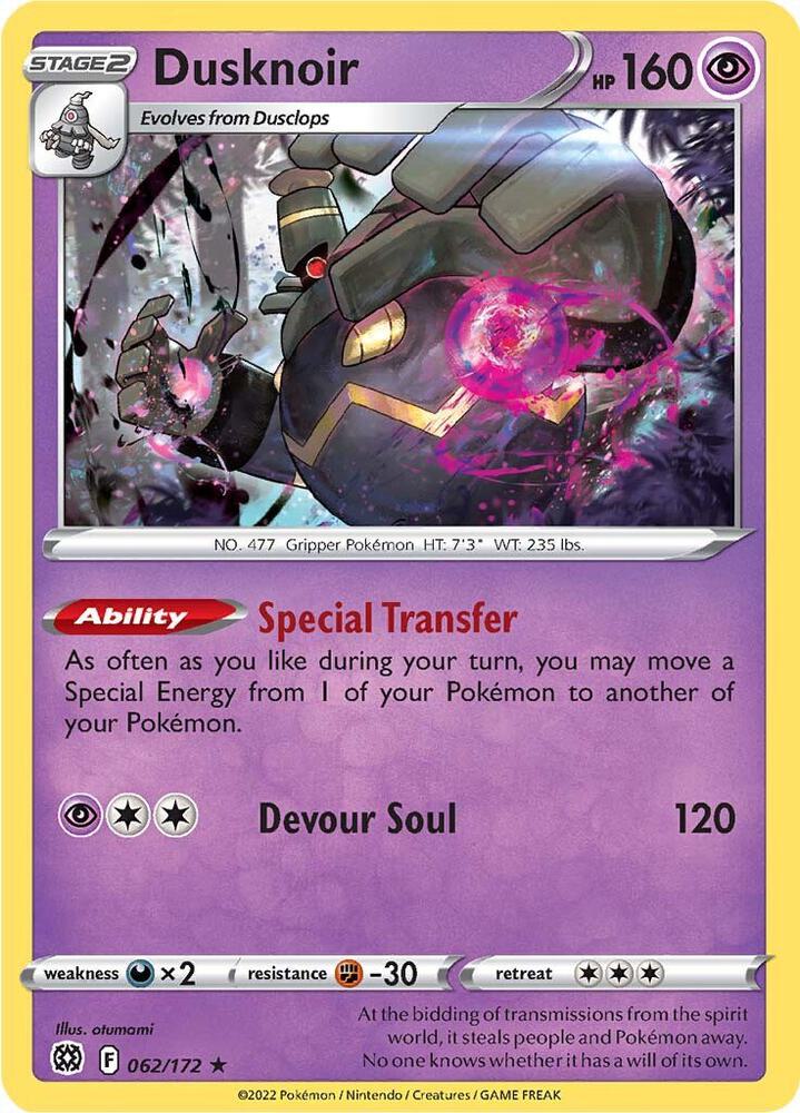 Dusknoir 062/172 Holo Rare Brilliant Stars Pokémon card