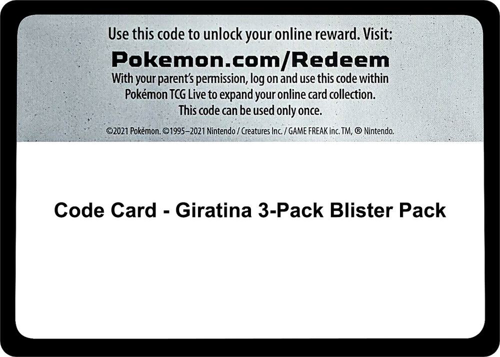 Code Card - Giratina 3-Pack Blister Pack - Code Card Miscellaneous Cards & Products