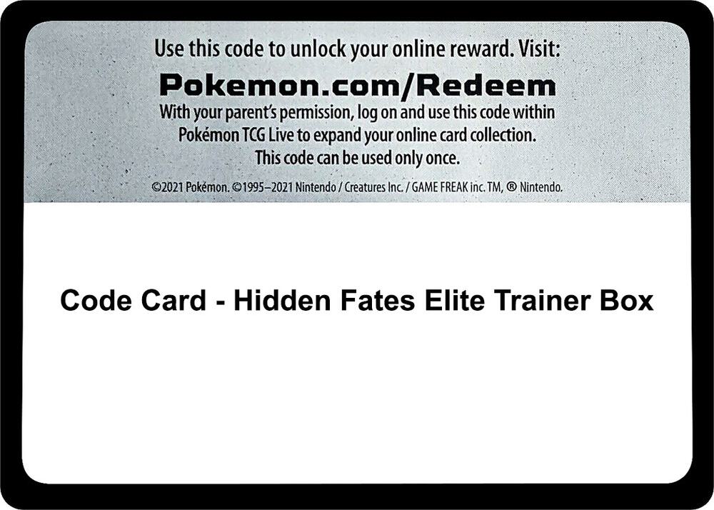 Code Card - Hidden Fates Elite Trainer Box Code Card Miscellaneous Cards & Products Pokémon card