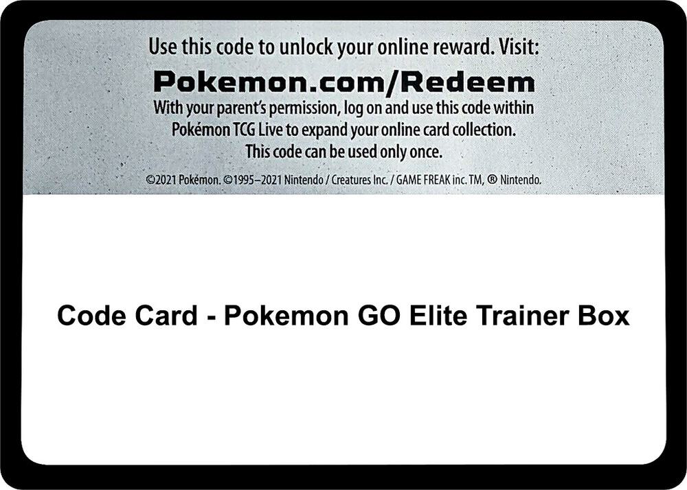 Code Card - Pokemon GO Elite Trainer Box - Code Card Pokemon GO