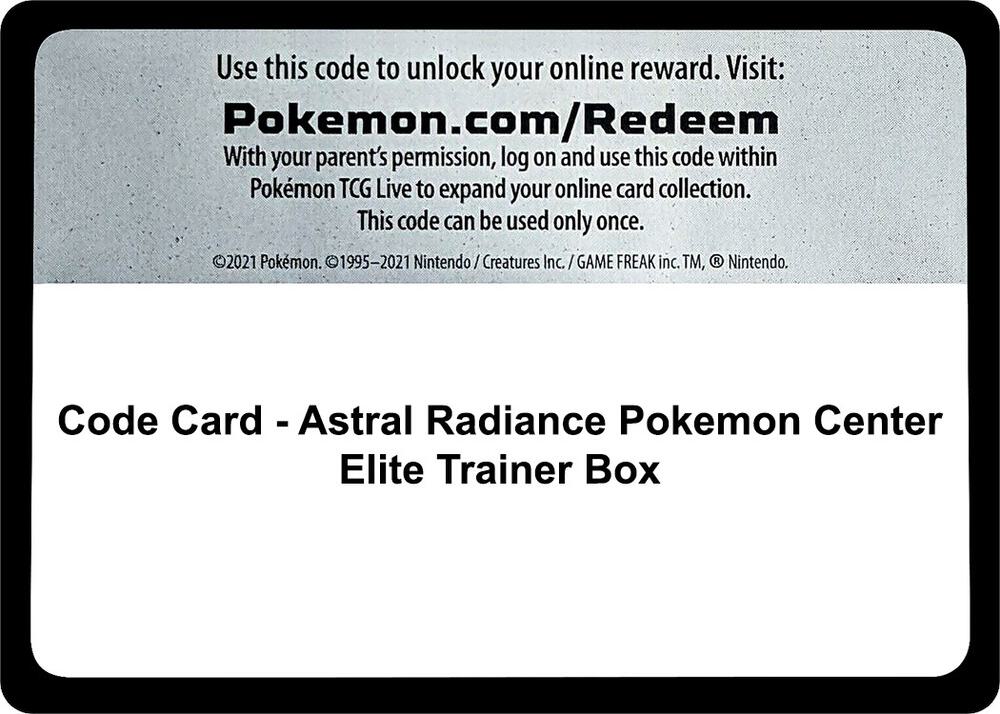 Code Card - Astral Radiance Pokemon Center Elite Trainer Box - Code Card SWSH10: Astral Radiance
