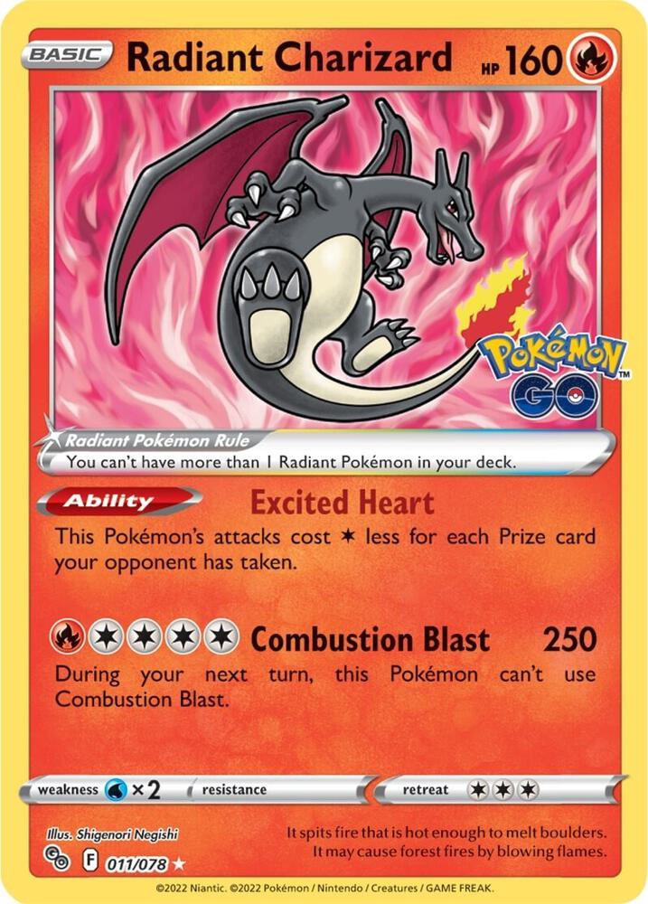 Radiant Charizard - 011/078 Radiant Rare Pokemon GO