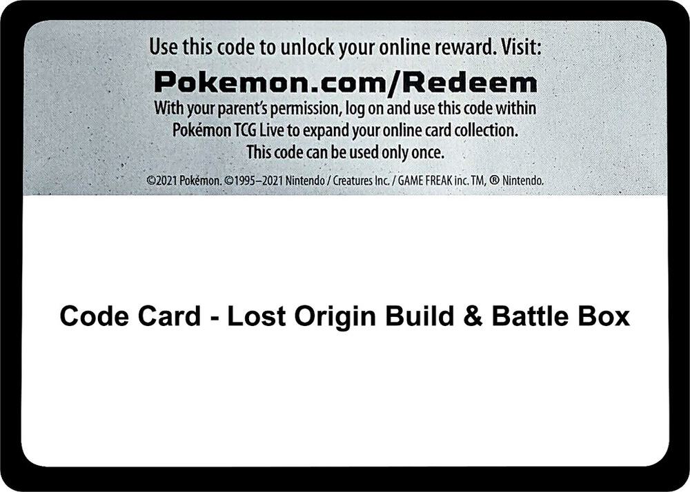 Code Card - Lost Origin Build & Battle Box - Code Card SWSH11: Lost Origin