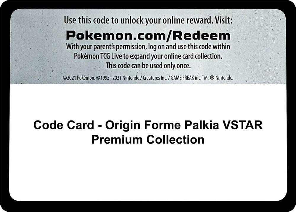 Code Card - Origin Forme Palkia VSTAR Premium Collection - Code Card SWSH11: Lost Origin