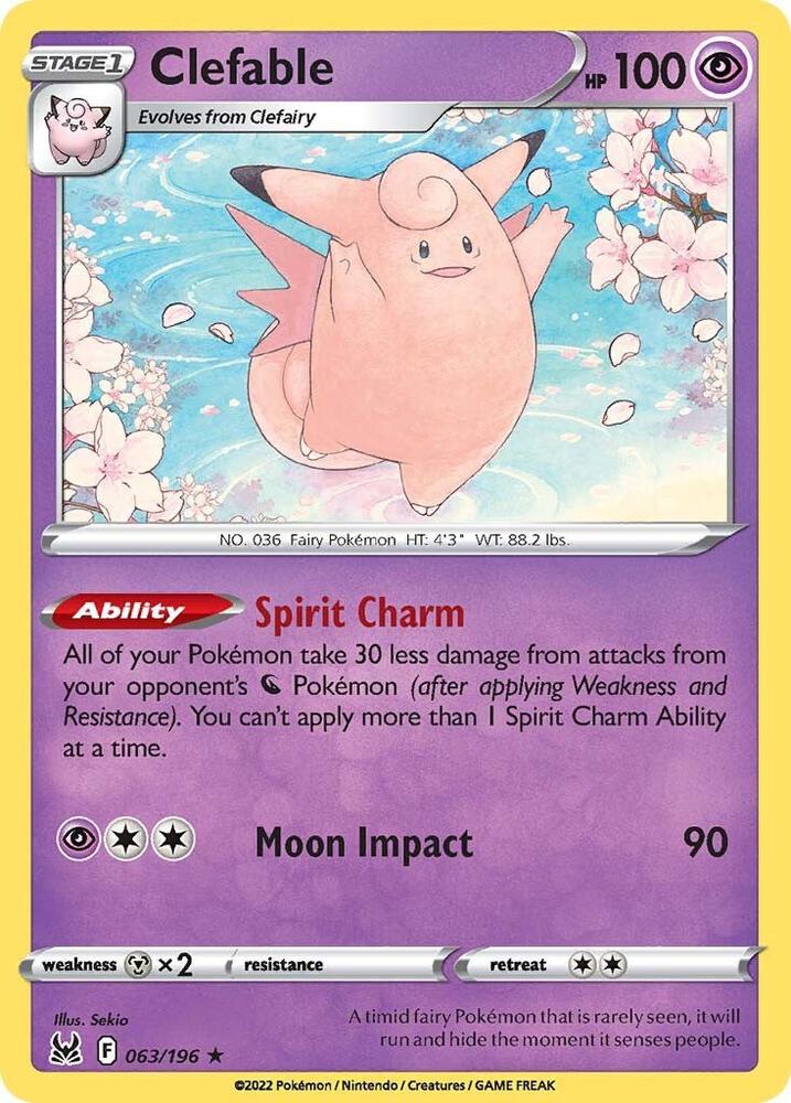 Clefable 063/196 Rare Lost Origin Pokémon card