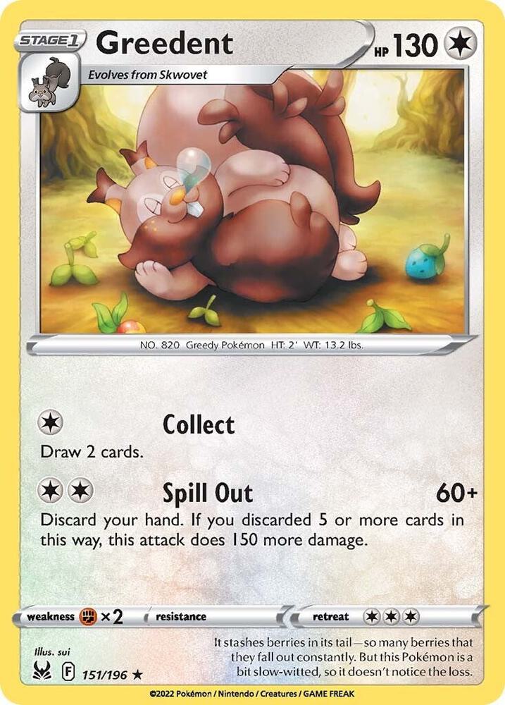 Greedent 151/196 Rare Lost Origin Pokémon card