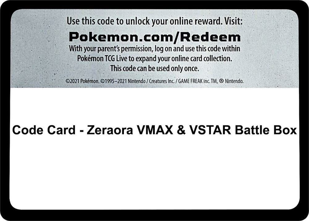 Code Card - Zeraora VMAX & VSTAR Battle Box - Code Card Miscellaneous Cards & Products