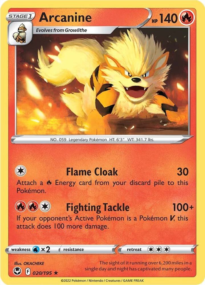Arcanine - 020/195 Rare SWSH12: Silver Tempest