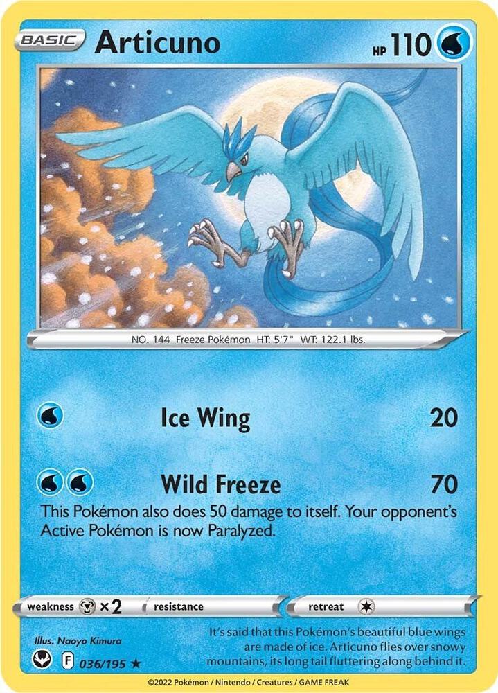 Articuno 036/195 Holo Rare Silver Tempest Pokémon card