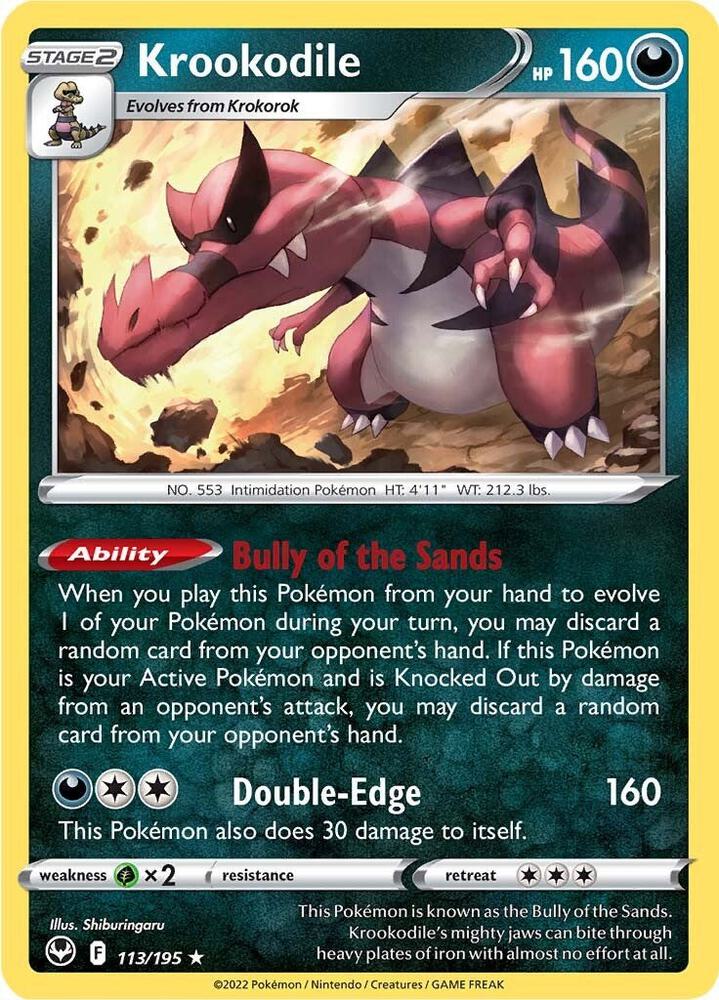 Krookodile 113/195 Holo Rare Silver Tempest Pokémon card