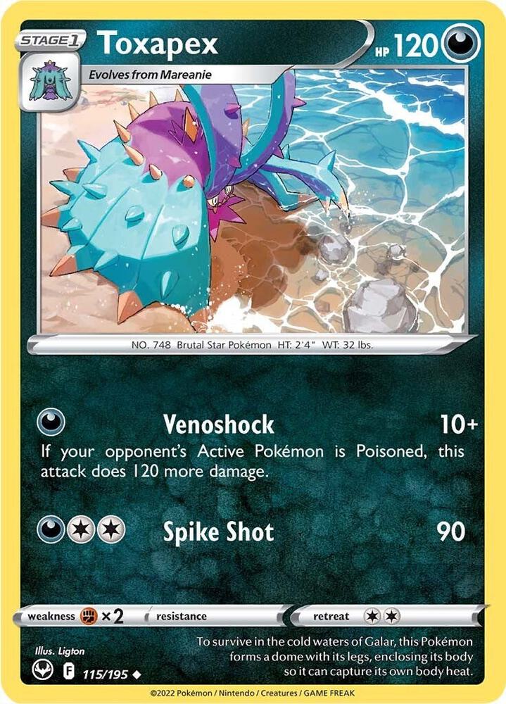 Toxapex 115/195 Uncommon Silver Tempest Pokémon card