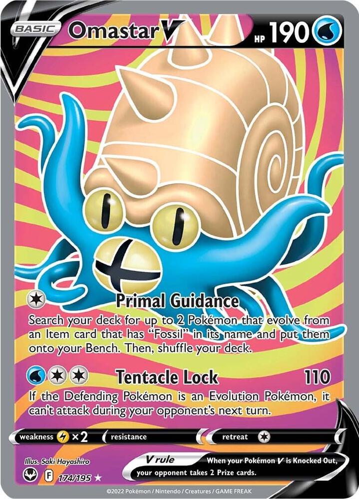 Omastar V (Full Art) 174/195 Ultra Rare Silver Tempest Pokémon card