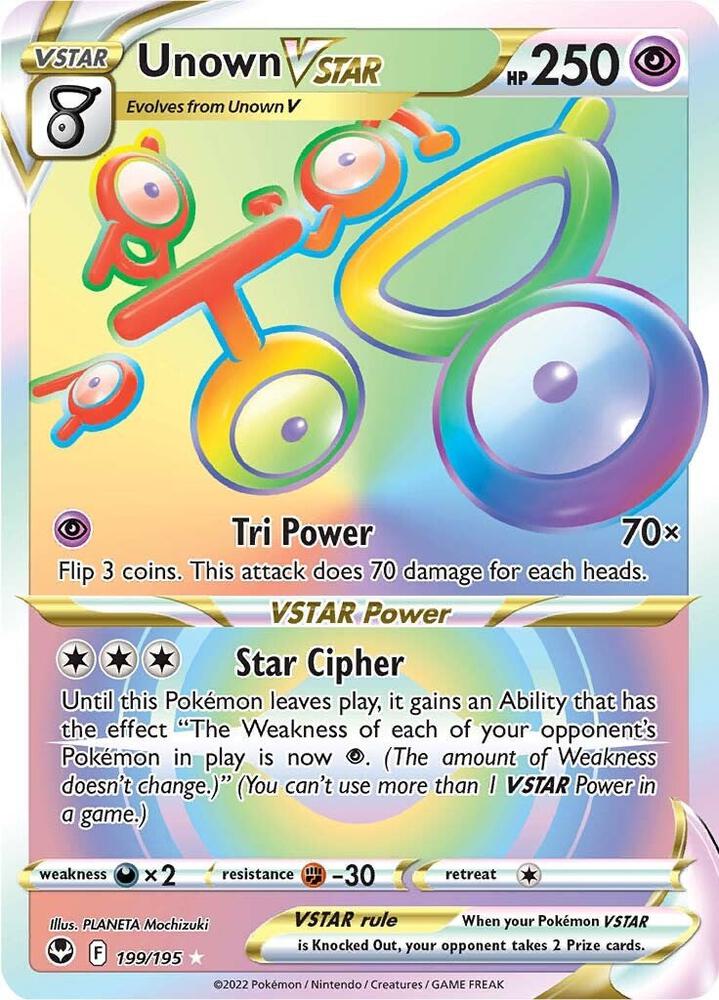 Unown VSTAR (Secret) - 199/195 Secret Rare SWSH12: Silver Tempest