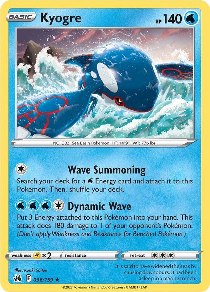 Kyogre 036/159 Holo Rare Crown Zenith Pokémon card