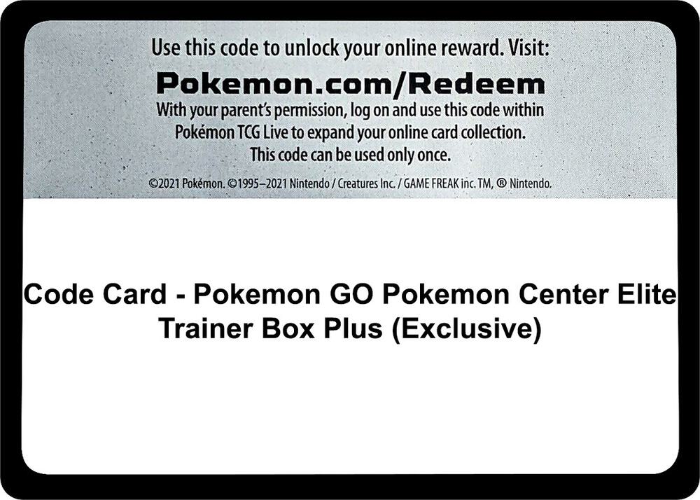 Code Card - Pokemon GO Pokemon Center Elite Trainer Box Plus (Exclusive) - Code Card Pokemon GO