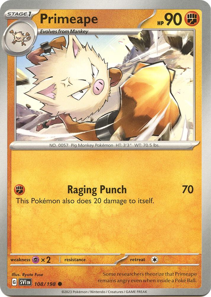 Primeape 108/198 Common Scarlet & Violet Base Set Pokémon card