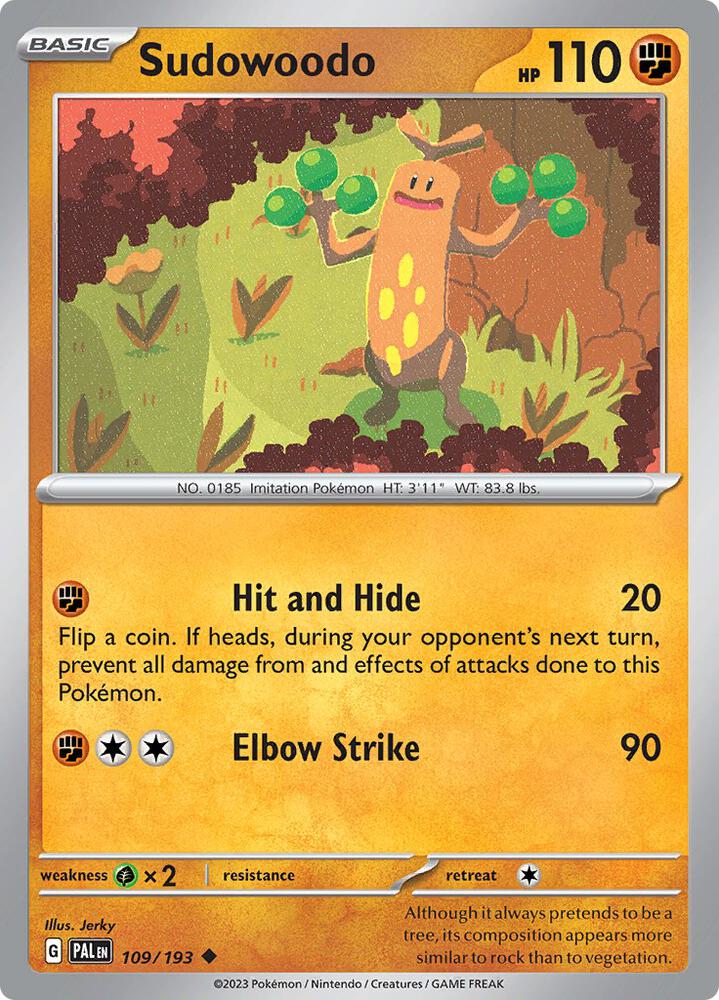 Sudowoodo 109/193 Uncommon Paldea Evolved Pokémon card