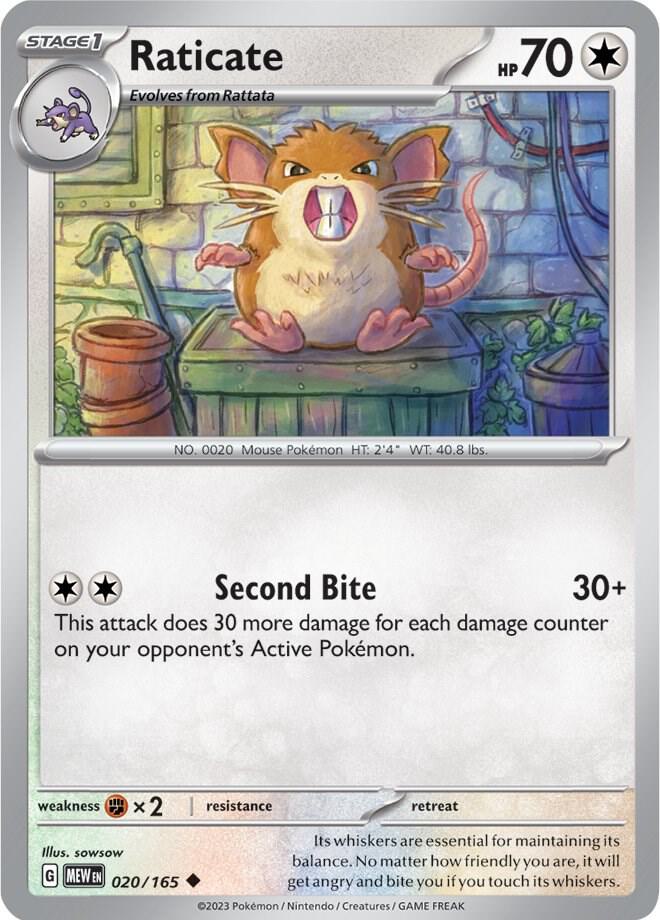 Raticate 020/165 Uncommon Scarlet & Violet 151 Pokémon card