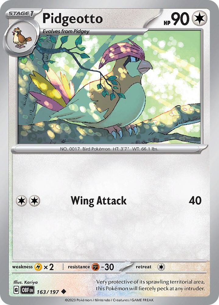 Pidgeotto 163/197 Uncommon Obsidian Flames Pokémon card