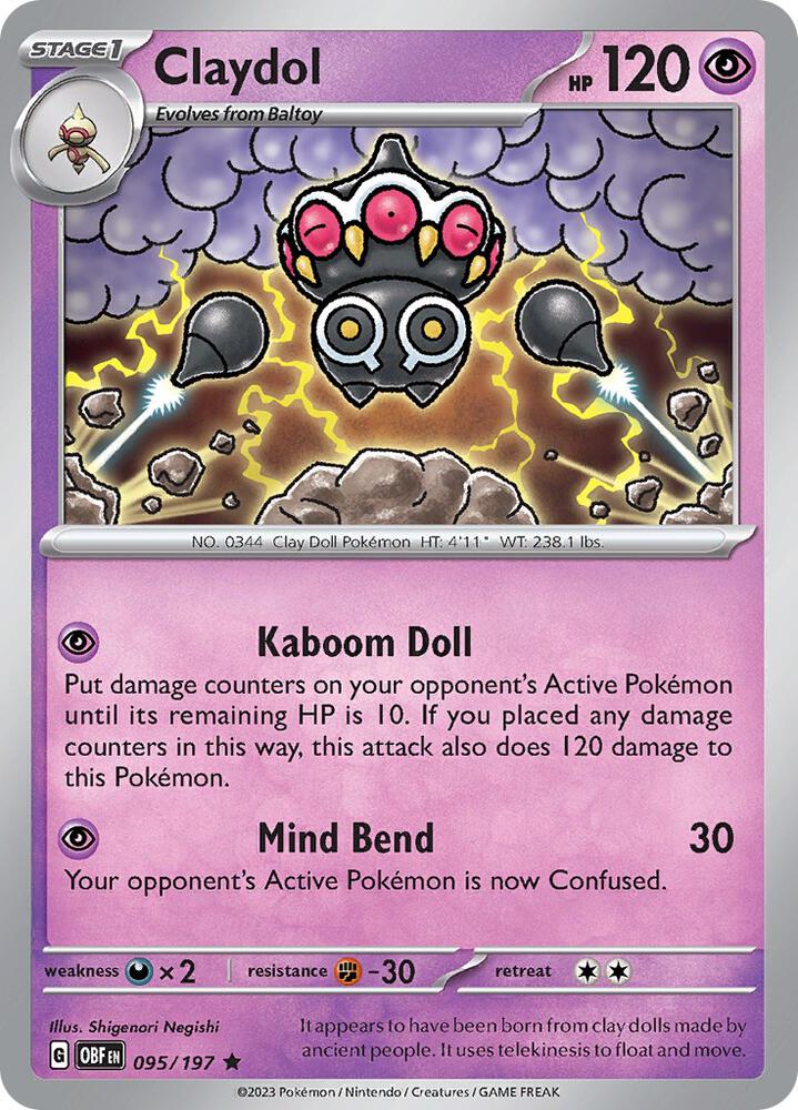 Claydol - 095/197 Rare SV03: Obsidian Flames