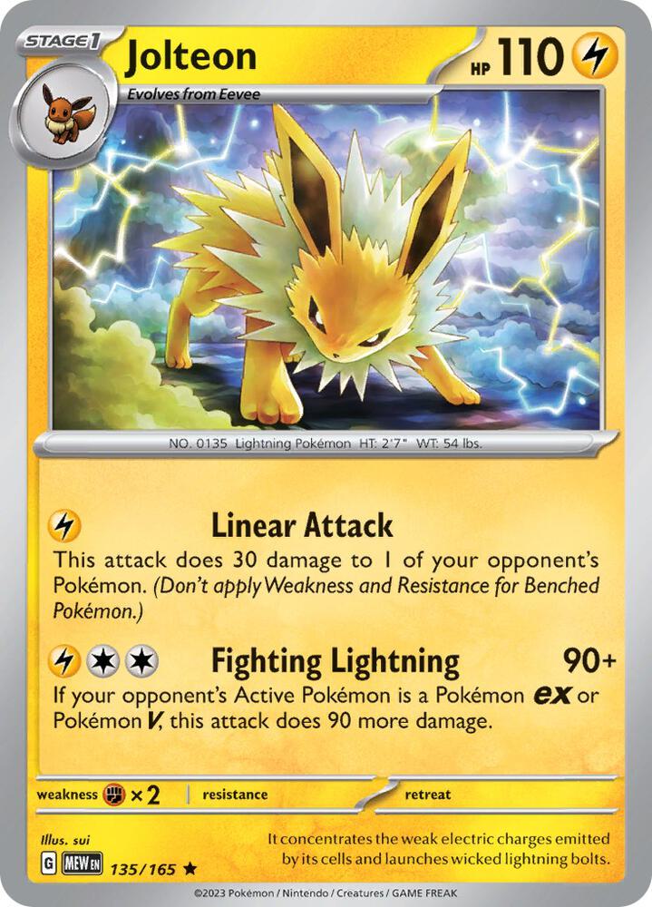 Jolteon 135/165 Rare Scarlet & Violet 151 Pokémon card