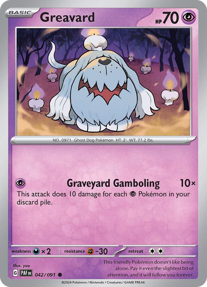 Greavard 042/091 Common Paldean Fates Pokémon card