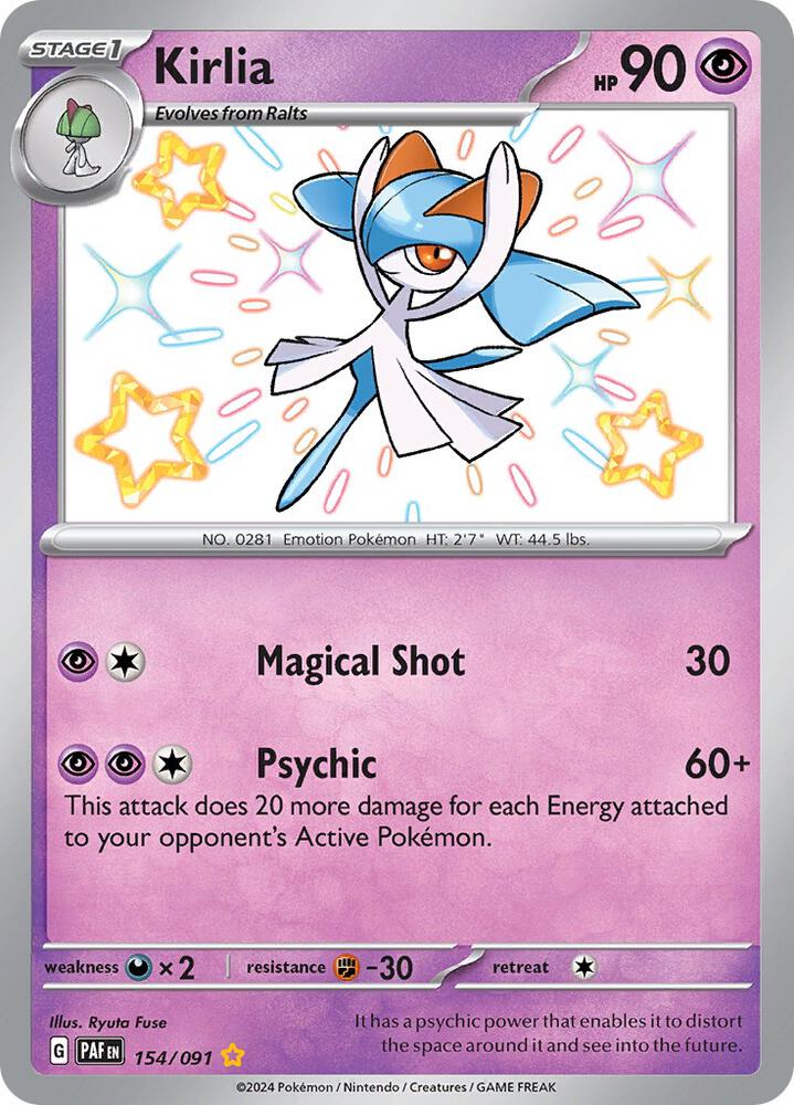 Kirlia - 154/091 154/091 Shiny Rare Paldean Fates Pokémon card
