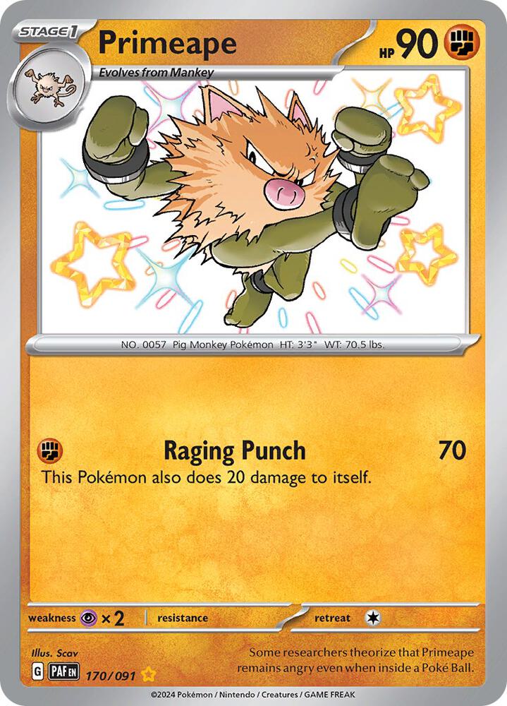 Primeape - 170/091 170/091 Shiny Rare Paldean Fates Pokémon card