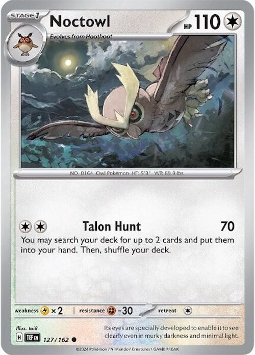 Noctowl 127/162 Common Temporal Forces Pokémon card