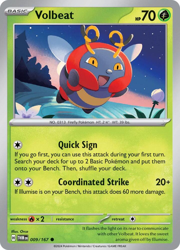Volbeat 009/167 Common Twilight Masquerade Pokémon card