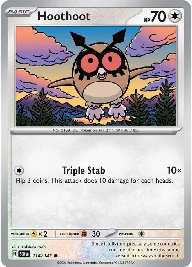 Hoothoot 114/142 Common Stellar Crown Pokémon card