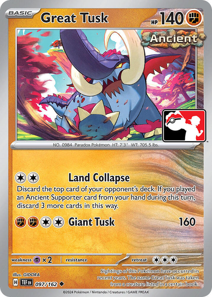 Great Tusk - 097/162 097/162 Uncommon Prize Pack Series Cards Pokémon card