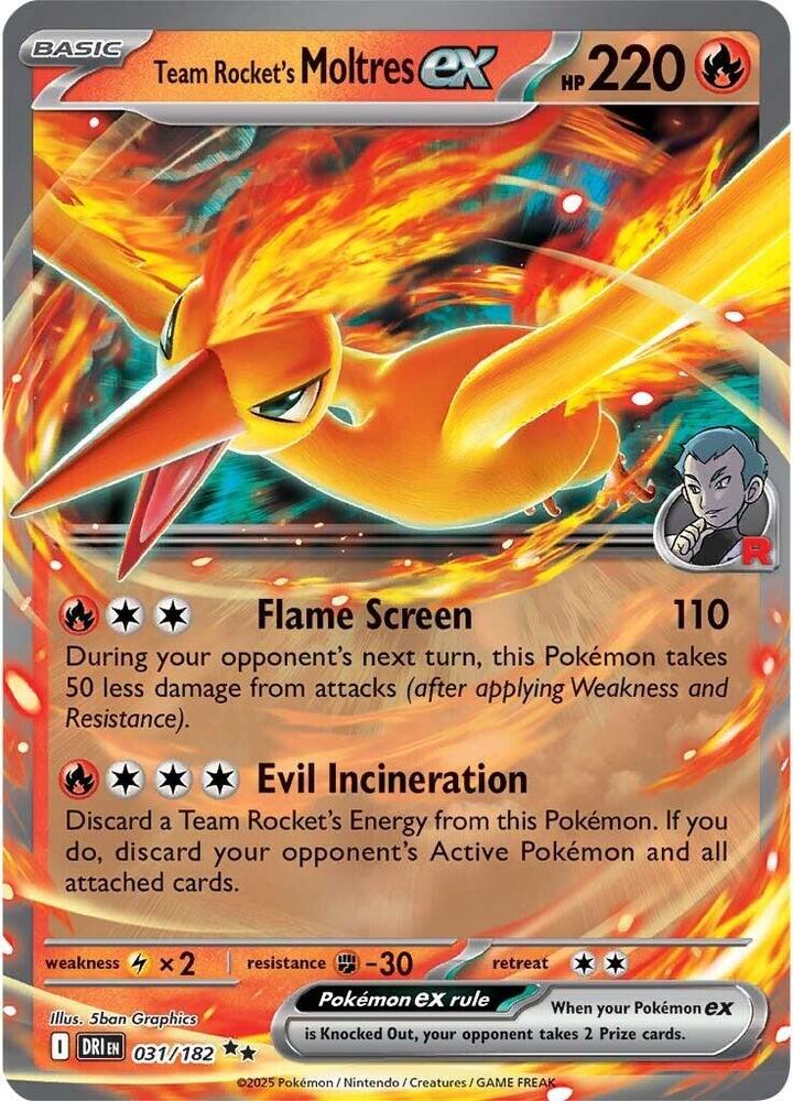 Team Rocket's Moltres ex 031/182 Double Rare Destined Rivals Pokémon card
