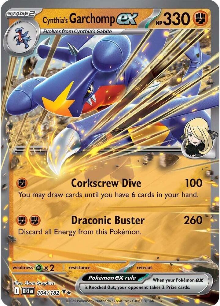 Cynthia's Garchomp ex - 104/182 104/182 Double Rare Destined Rivals Pokémon card