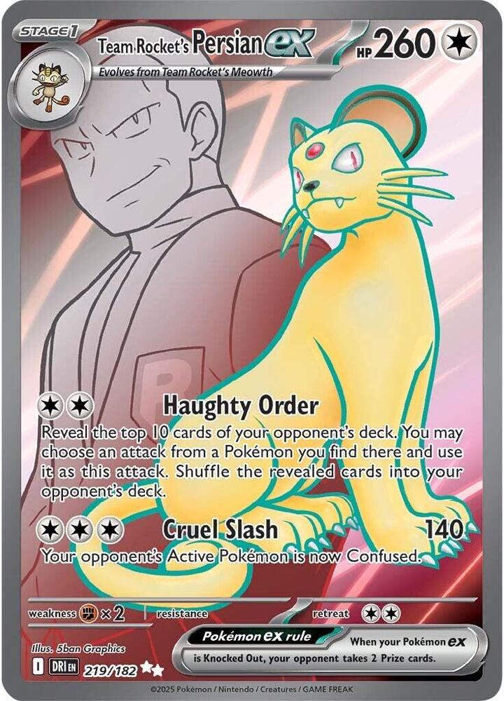 Team Rocket's Persian ex - 219/182 219/182 Ultra Rare Destined Rivals Pokémon card